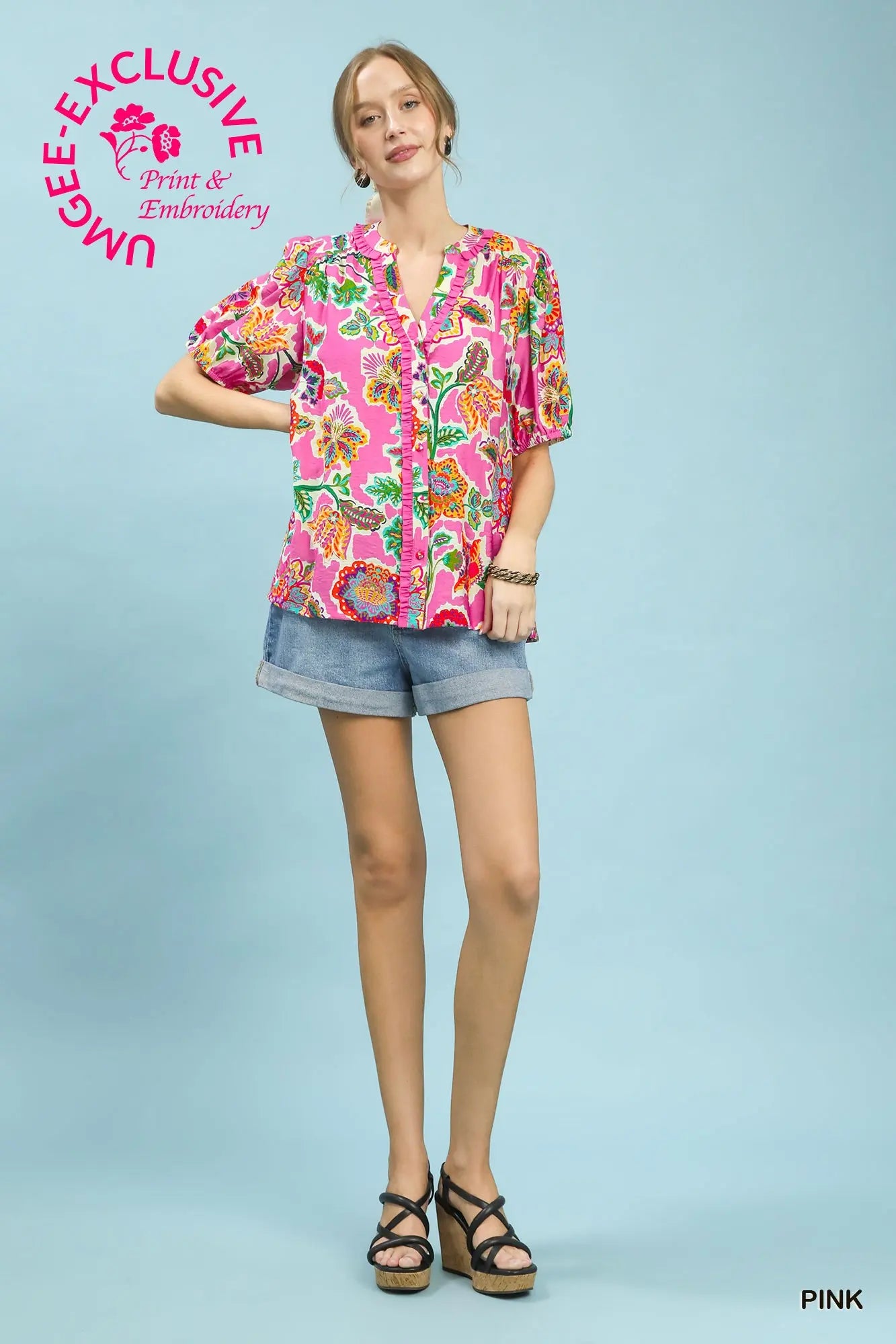 Floral Contrast-Trim Boho Blouse-Stuffology Boutique -Stuffology - Where Vintage Meets Modern, A Boutique for Real Women in Crosbyton, TX