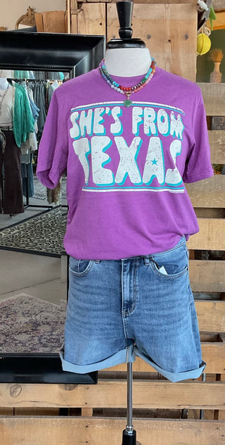 She's From Texas Graphic Tee-Graphic Tees-Texas True Threads-Stuffology - Where Vintage Meets Modern, A Boutique for Real Women in Crosbyton, TX