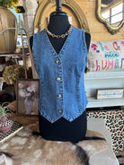 Denim Vest /Stuffology Boutique-vest-Listicle-Stuffology - Where Vintage Meets Modern, A Boutique for Real Women in Crosbyton, TX