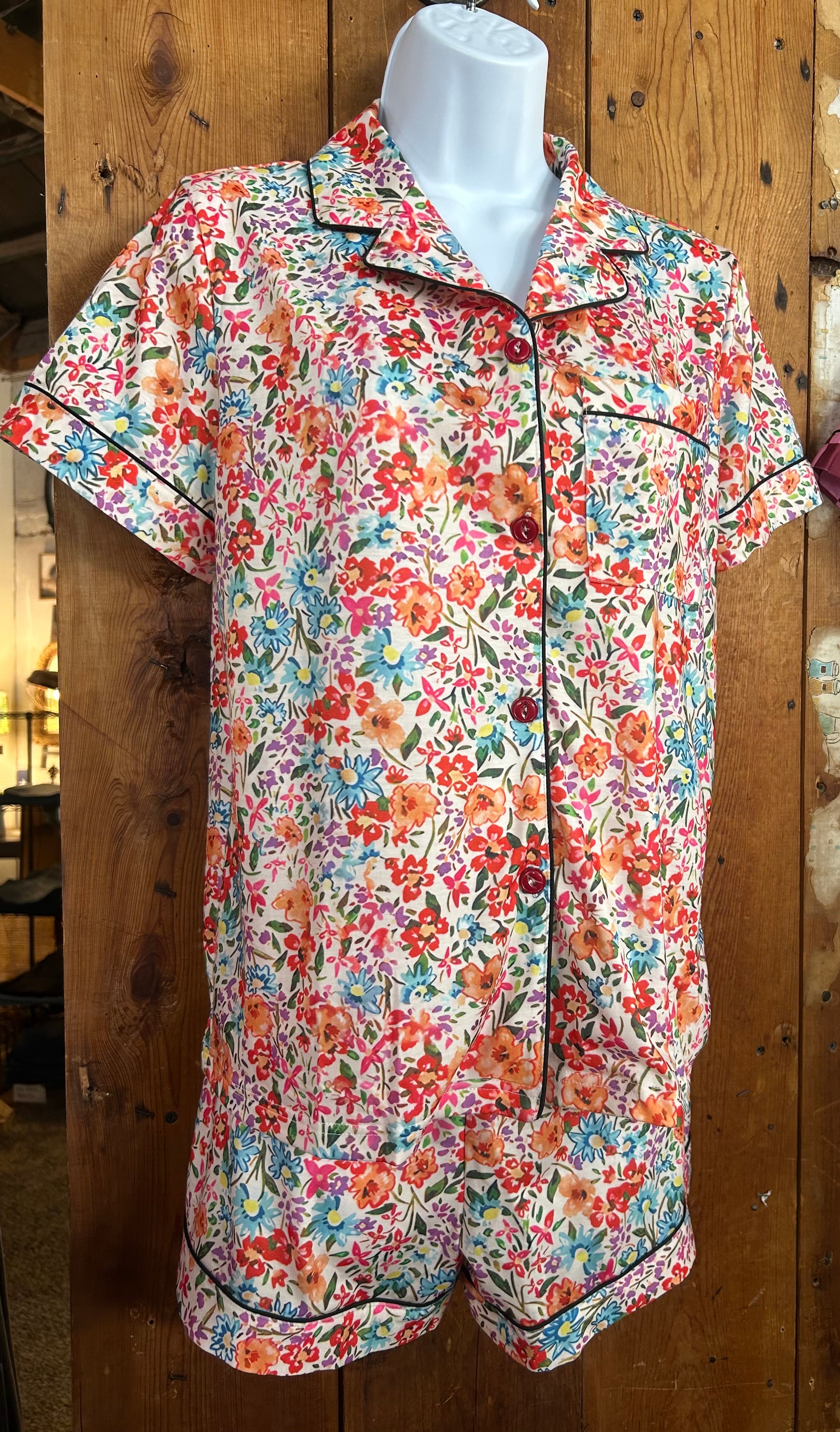 Floral Pattern Pajamas-Pajamas-Tickled Teal-Stuffology - Where Vintage Meets Modern, A Boutique for Real Women in Crosbyton, TX