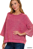 Washed 3/4 Sleeve Boxy Sweater-Zenana-Stuffology - Where Vintage Meets Modern, A Boutique for Real Women in Crosbyton, TX