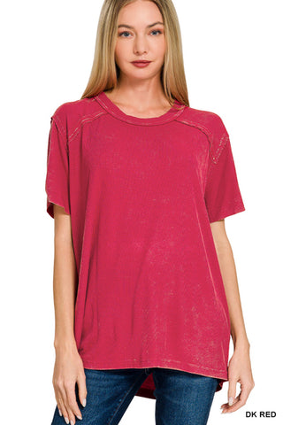 Acid Wash Short Sleeve Ribbed Top-Tees-Stuffology Boutique -Stuffology - Where Vintage Meets Modern, A Boutique for Real Women in Crosbyton, TX