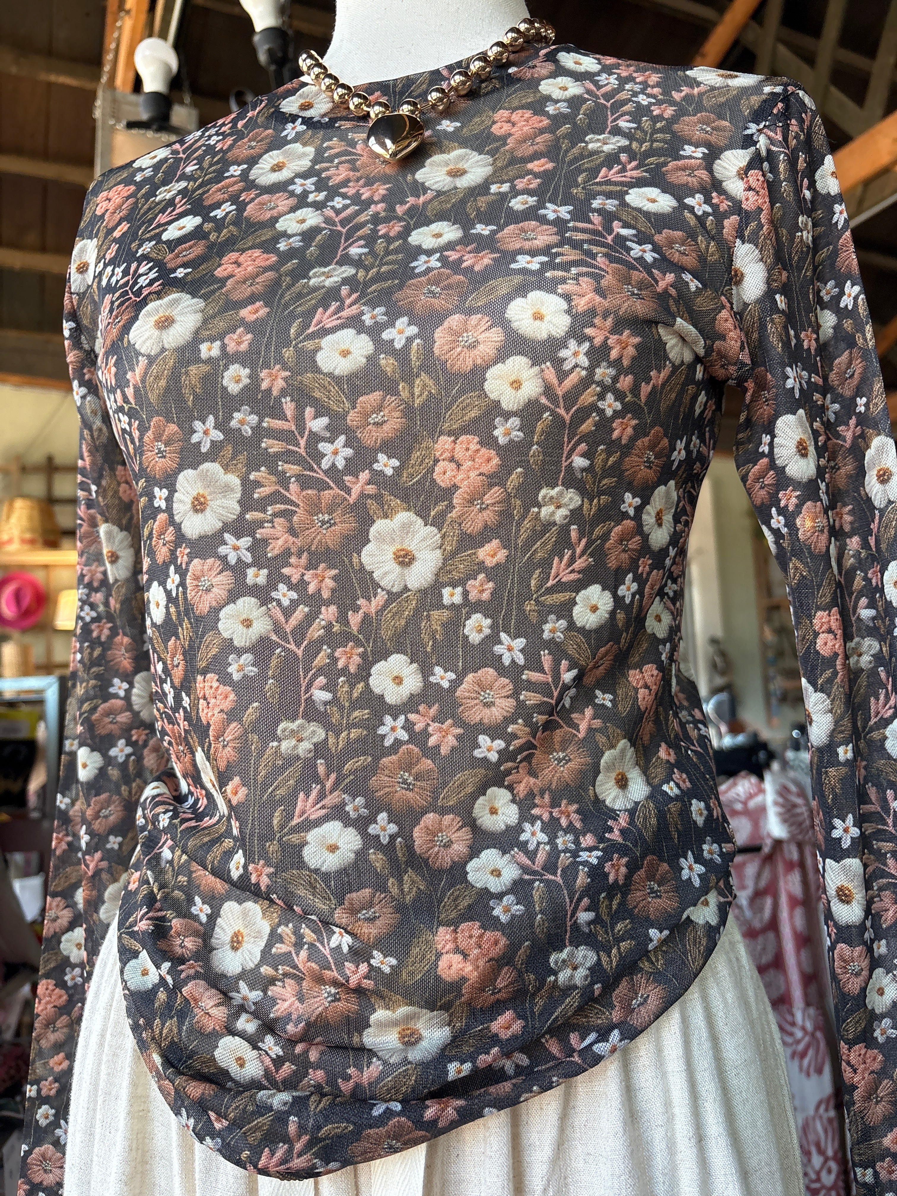Brown Floral Mesh Top-MESH TOP-Howdy Hanny-Stuffology - Where Vintage Meets Modern, A Boutique for Real Women in Crosbyton, TX