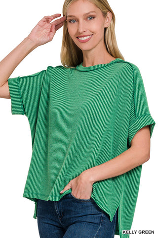 Short Sleeve Ribbed Round Neck Top-Tops-Zenana-Stuffology - Where Vintage Meets Modern, A Boutique for Real Women in Crosbyton, TX