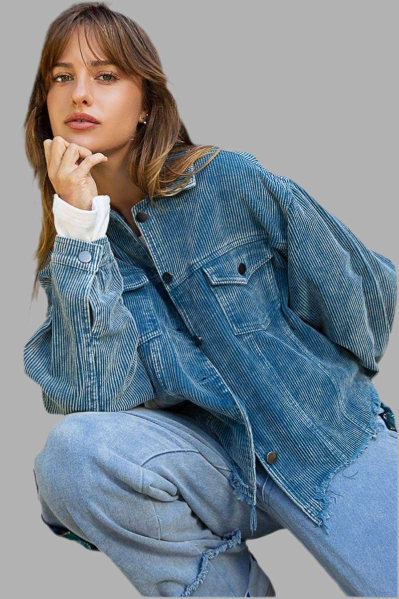 Distressed Hem Corduroy Jacket /Stuffology Boutique-Jackets-Pol Clothing-Stuffology - Where Vintage Meets Modern, A Boutique for Real Women in Crosbyton, TX