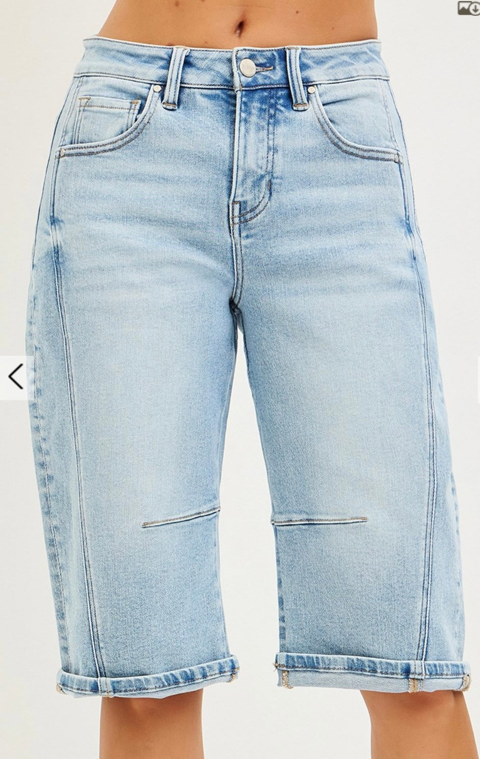 Risen Light Wash Barrel Shorts-Shorts-Risen Jeans-Stuffology - Where Vintage Meets Modern, A Boutique for Real Women in Crosbyton, TX