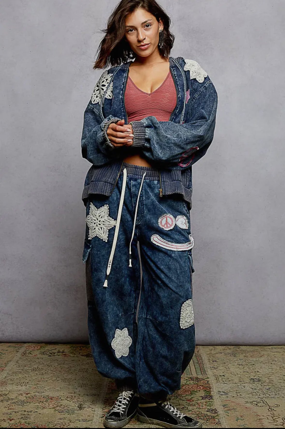 POL Clothing French Terry Crochet Patch Hoodie - Love & Peace Style-Hoodie-Stuffology Boutique -Stuffology - Where Vintage Meets Modern, A Boutique for Real Women in Crosbyton, TX