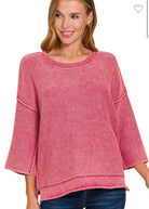BERRY WASHED BOXY 3/4 SLEEVE SWEATER-Sweaters-Stuffology Boutique-Stuffology - Where Vintage Meets Modern, A Boutique for Real Women in Crosbyton, TX