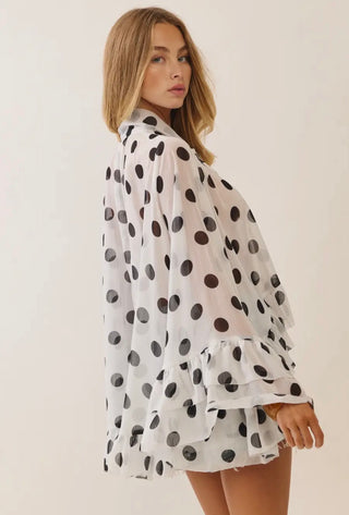 Polka Dot Sheer Chiffon Ruffle Blouse with Tie Neckline-Top-ODDI-Stuffology - Where Vintage Meets Modern, A Boutique for Real Women in Crosbyton, TX