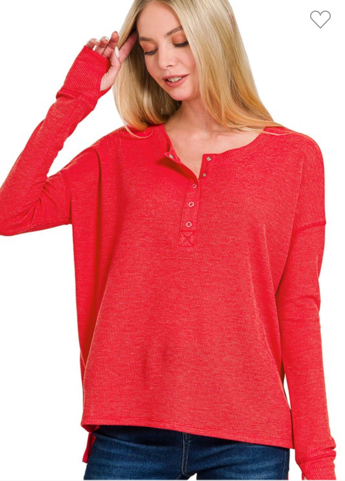 Waffle Henley Hi Low Top-TOP-Zenana-Stuffology - Where Vintage Meets Modern, A Boutique for Real Women in Crosbyton, TX