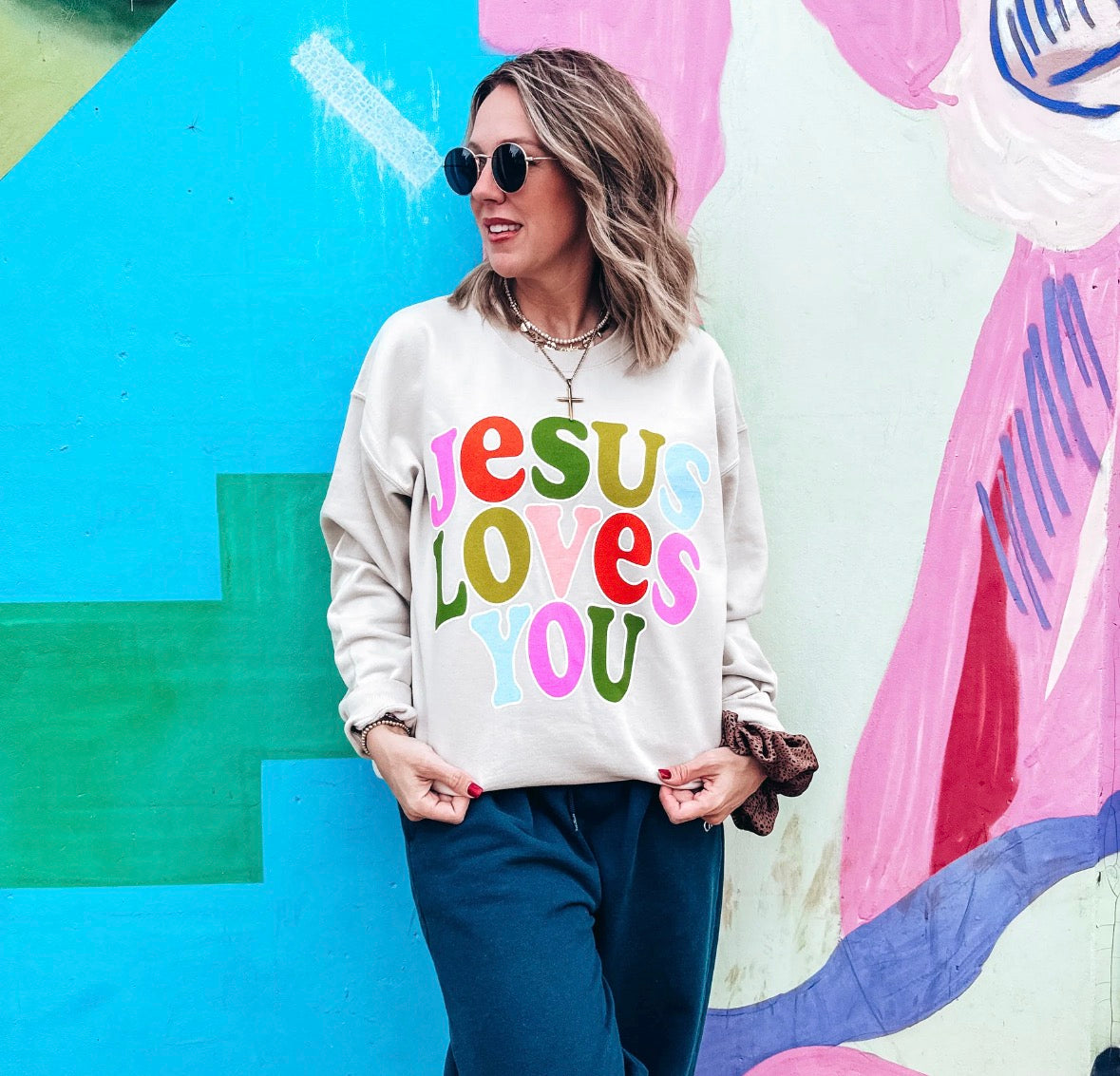 Jesus Loves You Sweatshirt-SWEATSHIRT-Prickly Pear TX-Stuffology - Where Vintage Meets Modern, A Boutique for Real Women in Crosbyton, TX