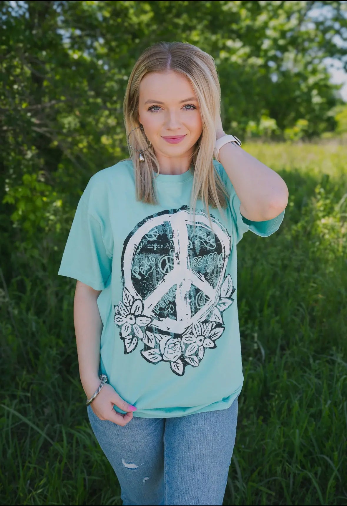 Where Peace Grows Graphic Tee - Mint-Graphic Tees-Stuffology Boutique -Stuffology - Where Vintage Meets Modern, A Boutique for Real Women in Crosbyton, TX