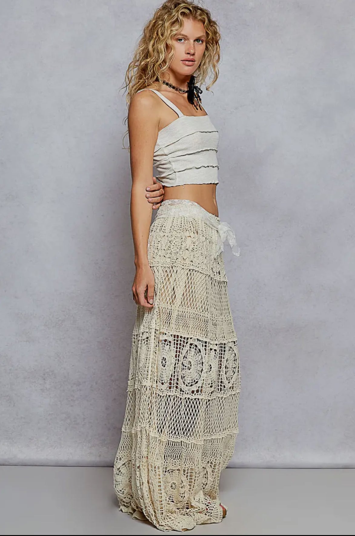 Natural Boho Crochet Maxi Skirt-Skirts-Stuffology Boutique -Stuffology - Where Vintage Meets Modern, A Boutique for Real Women in Crosbyton, TX