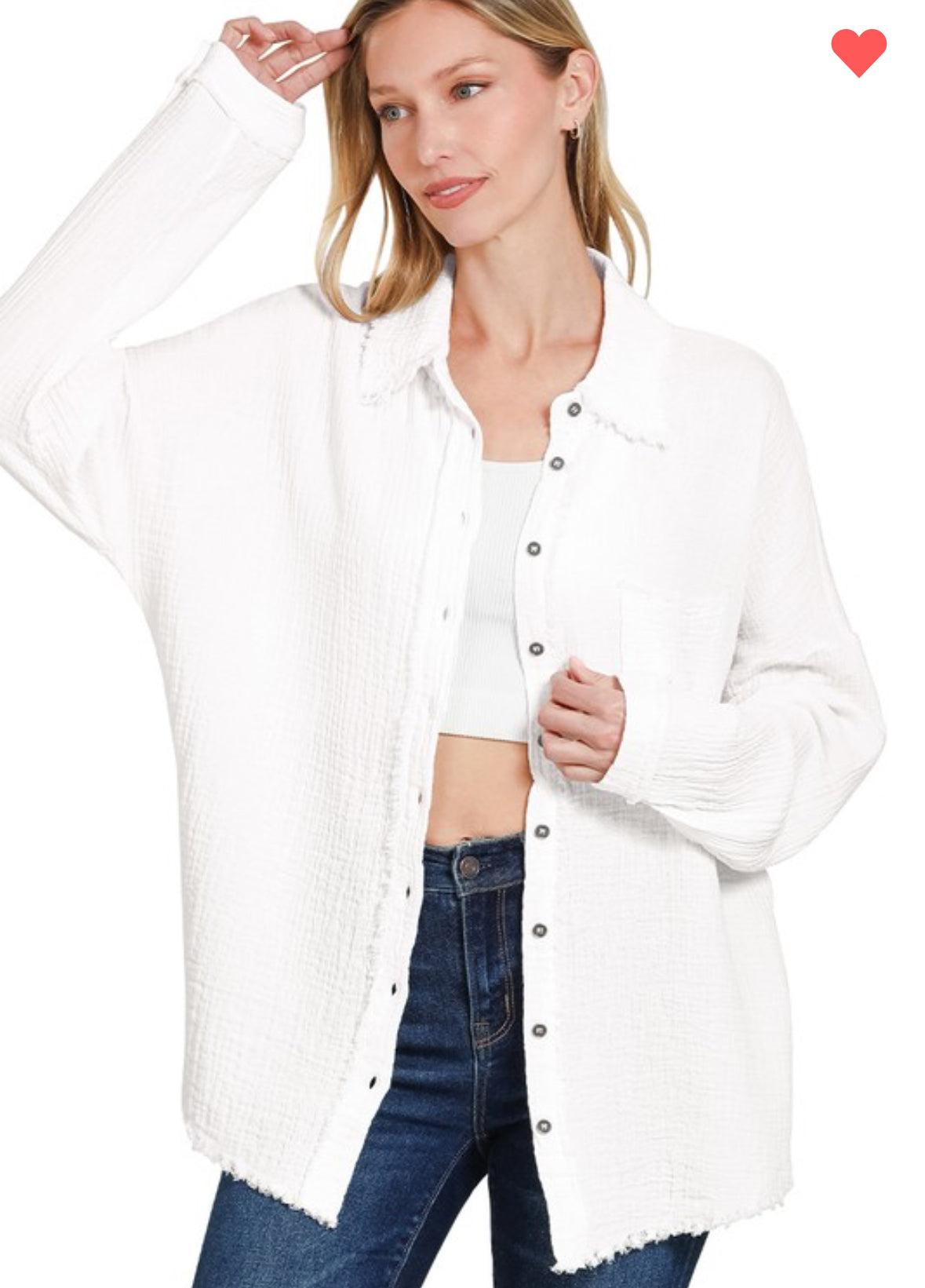 Double Gauze Oversized Raw Edge Shirt-Shirt-Stuffology Boutique -Stuffology - Where Vintage Meets Modern, A Boutique for Real Women in Crosbyton, TX