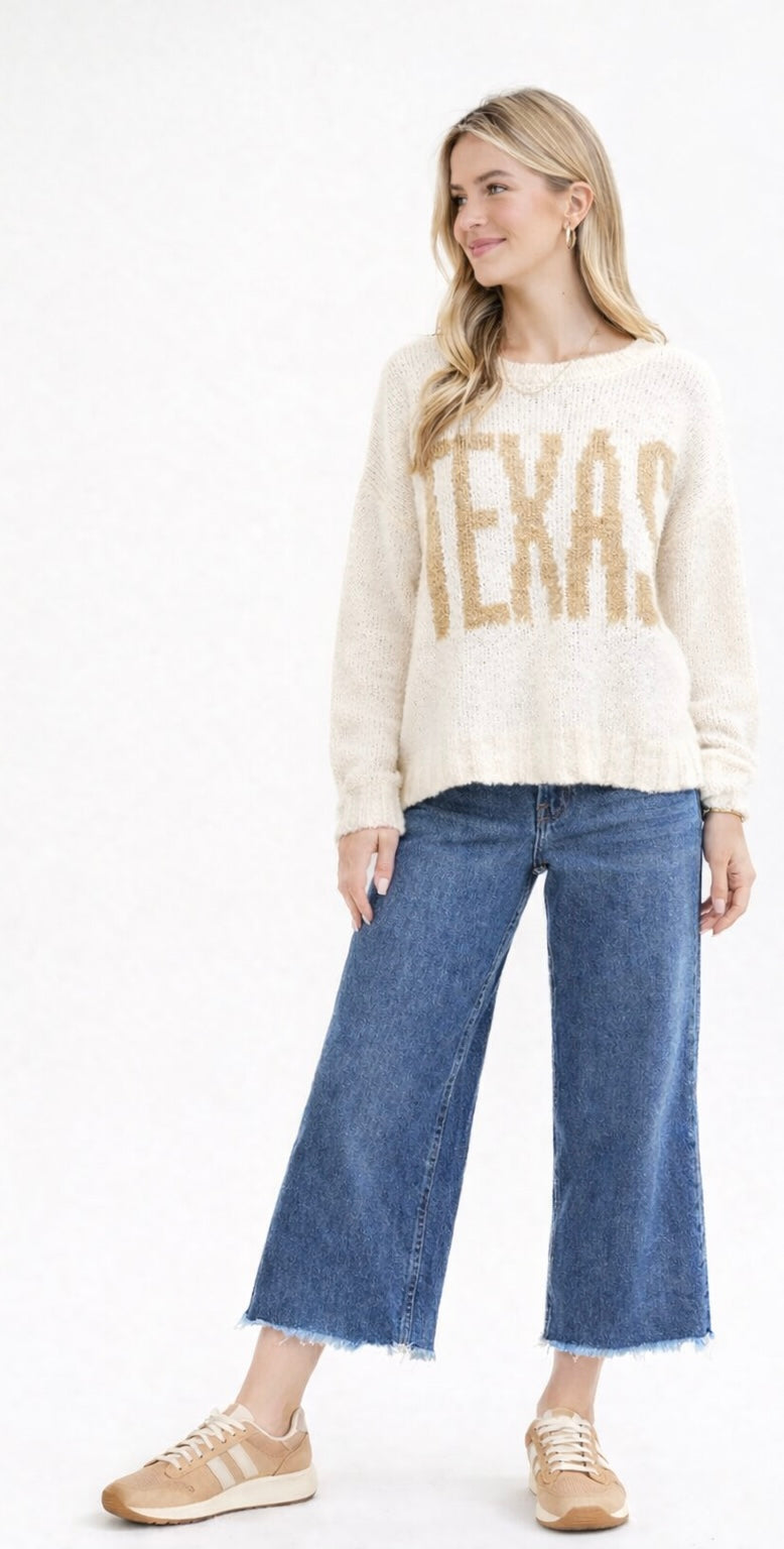 TEXAS KNIT SWEATER - CREAM-Sweaters-J.O.A-Stuffology - Where Vintage Meets Modern, A Boutique for Real Women in Crosbyton, TX