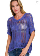 Fish Net Crochet Open Weave Cotton Sweater-Zenana-Stuffology - Where Vintage Meets Modern, A Boutique for Real Women in Crosbyton, TX