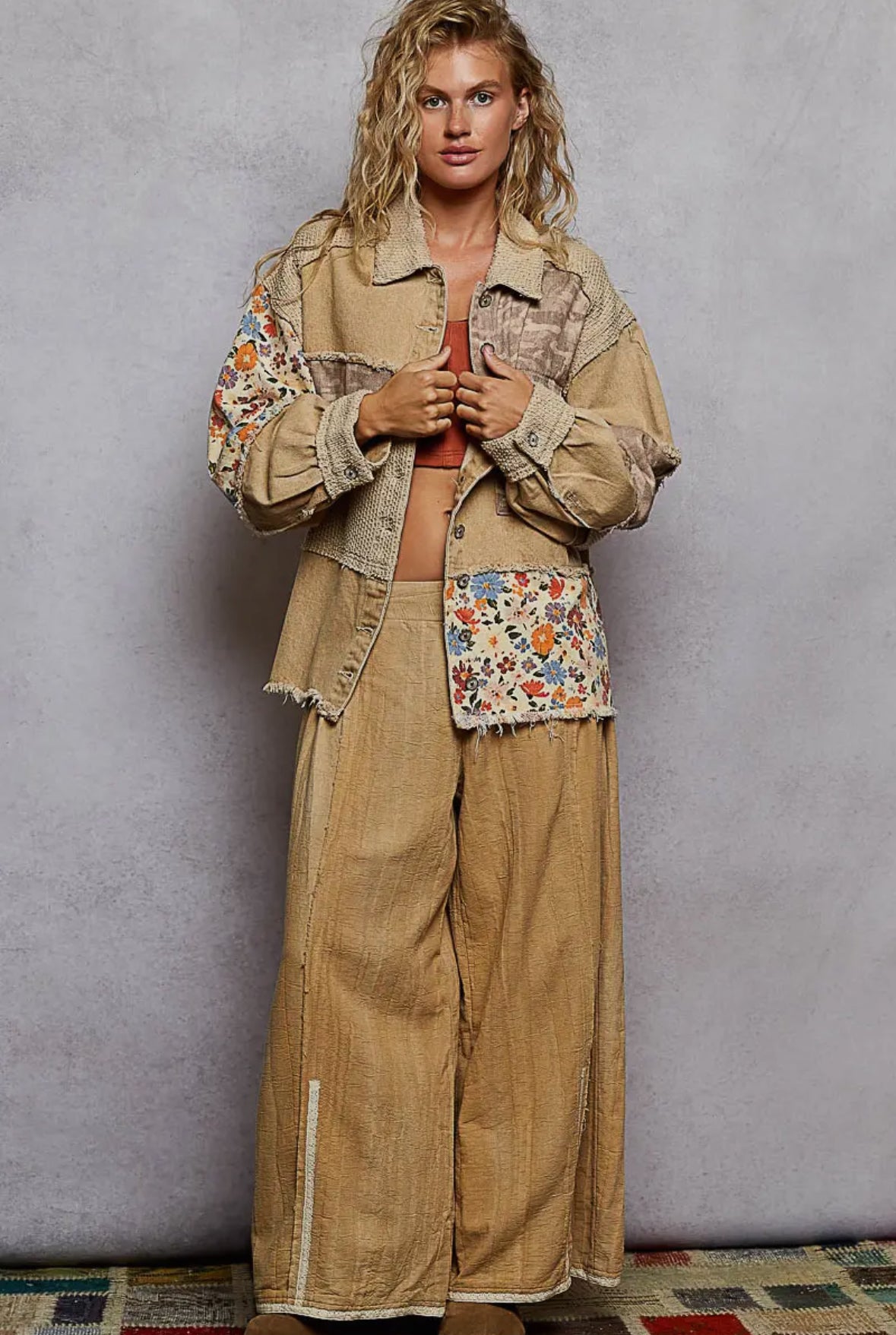 POL Clothing Patchwork & Petals Jacket-Jackets-POL Clothing-Stuffology - Where Vintage Meets Modern, A Boutique for Real Women in Crosbyton, TX