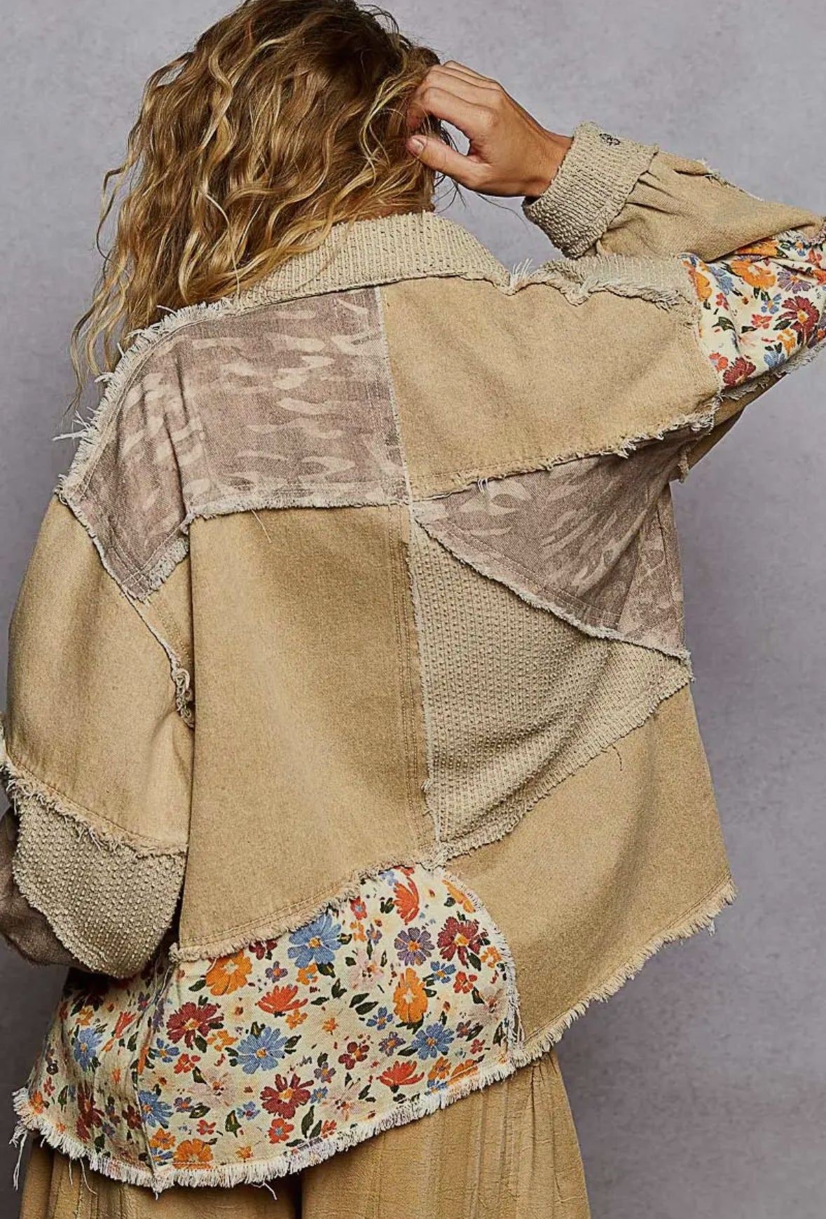 POL Clothing Patchwork & Petals Jacket-Jackets-POL Clothing-Stuffology - Where Vintage Meets Modern, A Boutique for Real Women in Crosbyton, TX