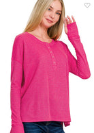 Waffle Henley Hi Low Top-TOP-Zenana-Stuffology - Where Vintage Meets Modern, A Boutique for Real Women in Crosbyton, TX