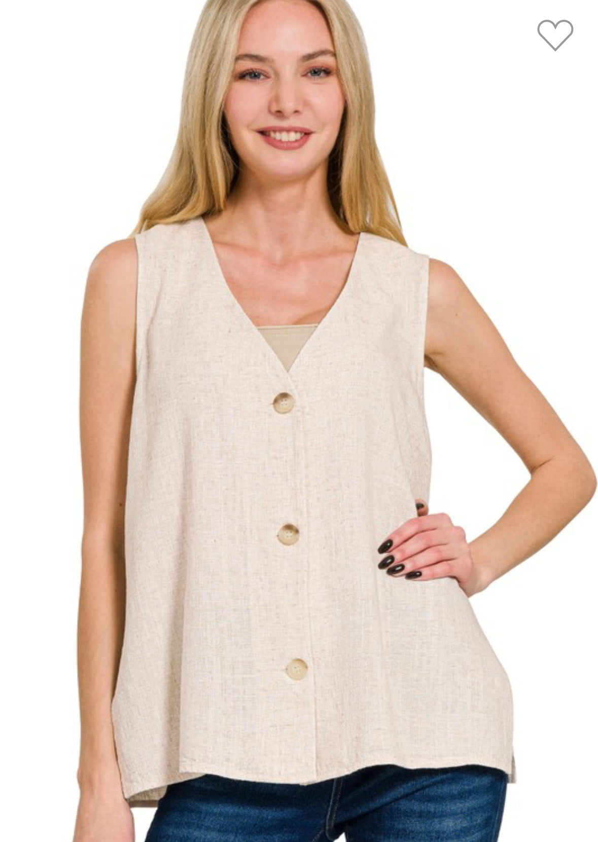 Boho Style Linen Blend 3,Button Vest-Stuffology Boutique -Stuffology - Where Vintage Meets Modern, A Boutique for Real Women in Crosbyton, TX