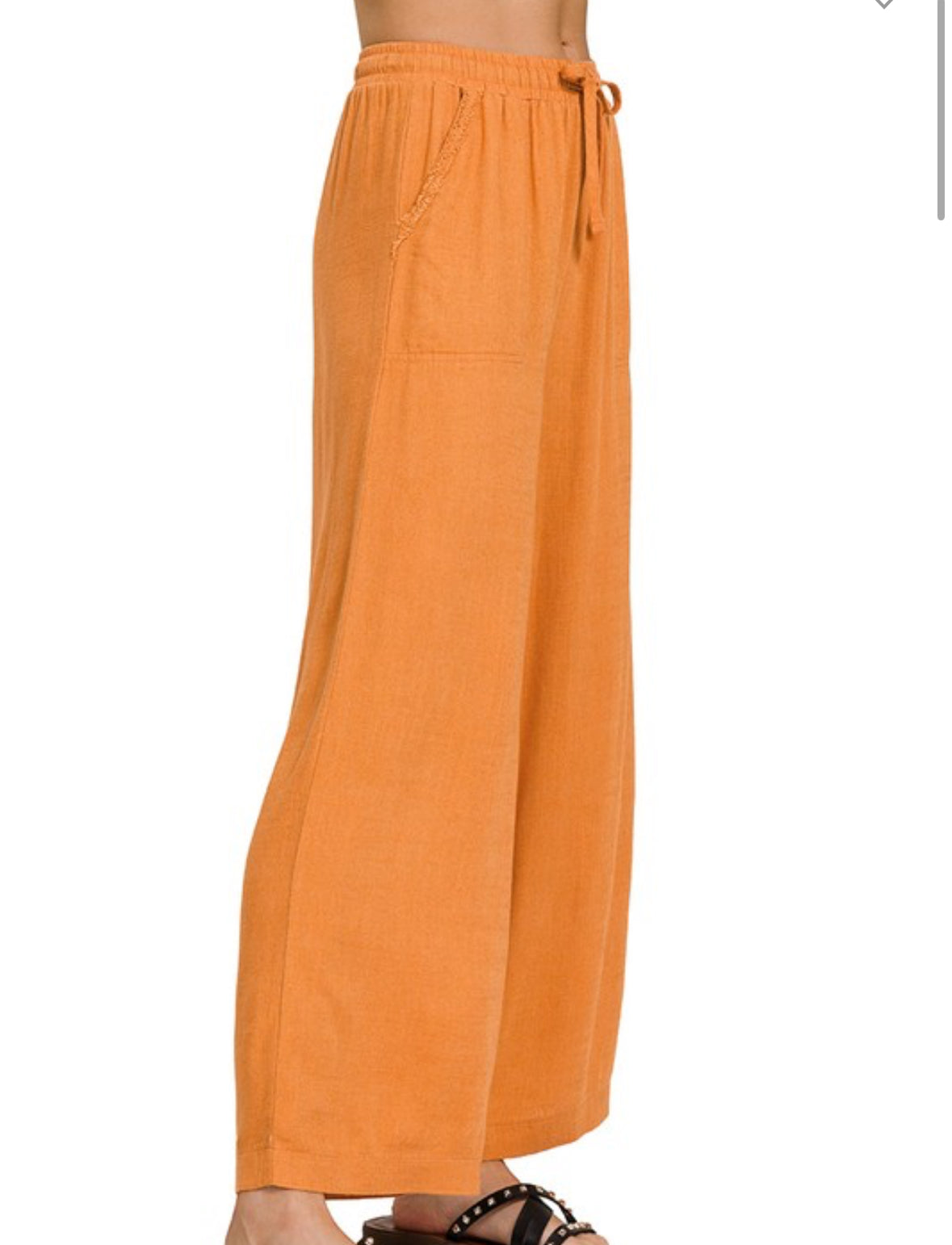 Apricot Wide Leg Linen Pants-Pants-Zenana-Stuffology - Where Vintage Meets Modern, A Boutique for Real Women in Crosbyton, TX