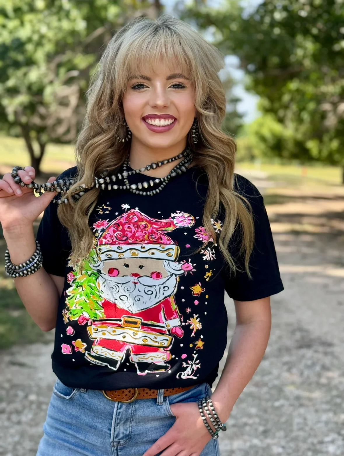 Painted Santa Graphic Tee (Black)-Graphic Tees-Texas True Threads-Stuffology - Where Vintage Meets Modern, A Boutique for Real Women in Crosbyton, TX