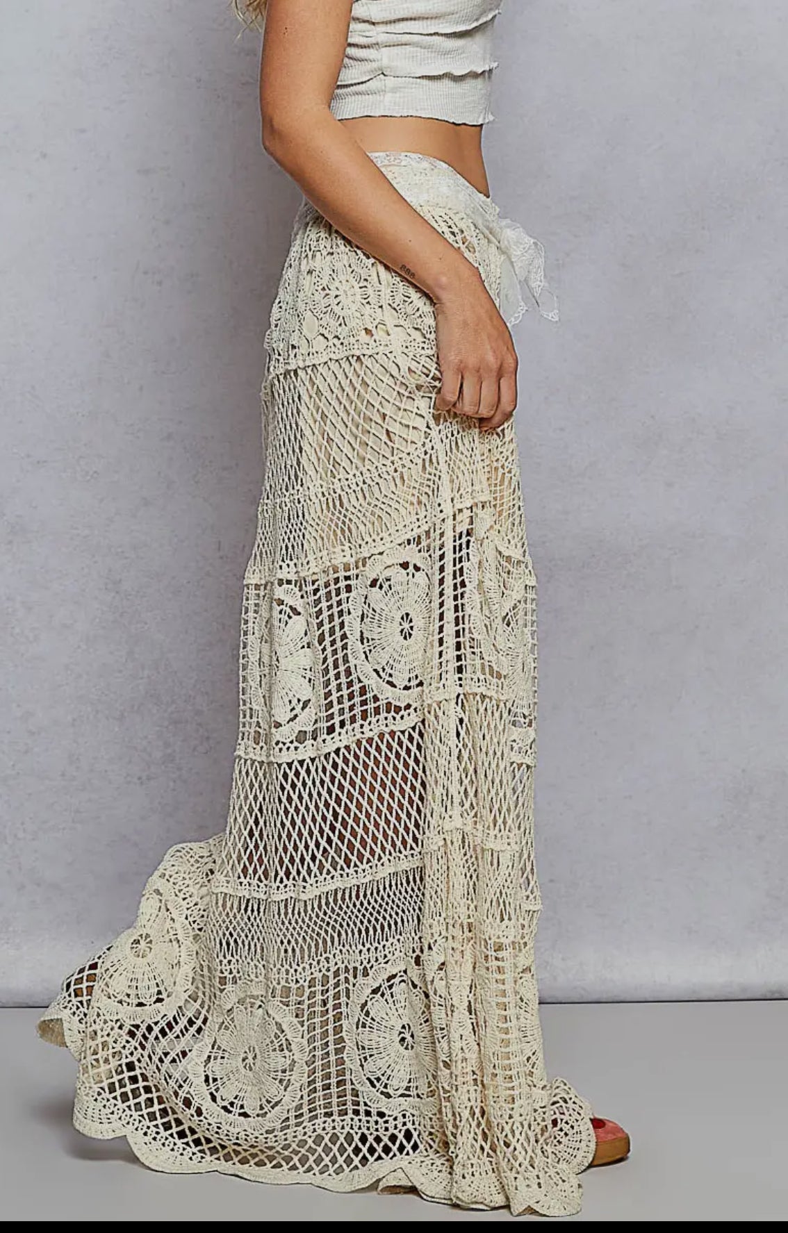Natural Boho Crochet Maxi Skirt-Skirts-Stuffology Boutique -Stuffology - Where Vintage Meets Modern, A Boutique for Real Women in Crosbyton, TX