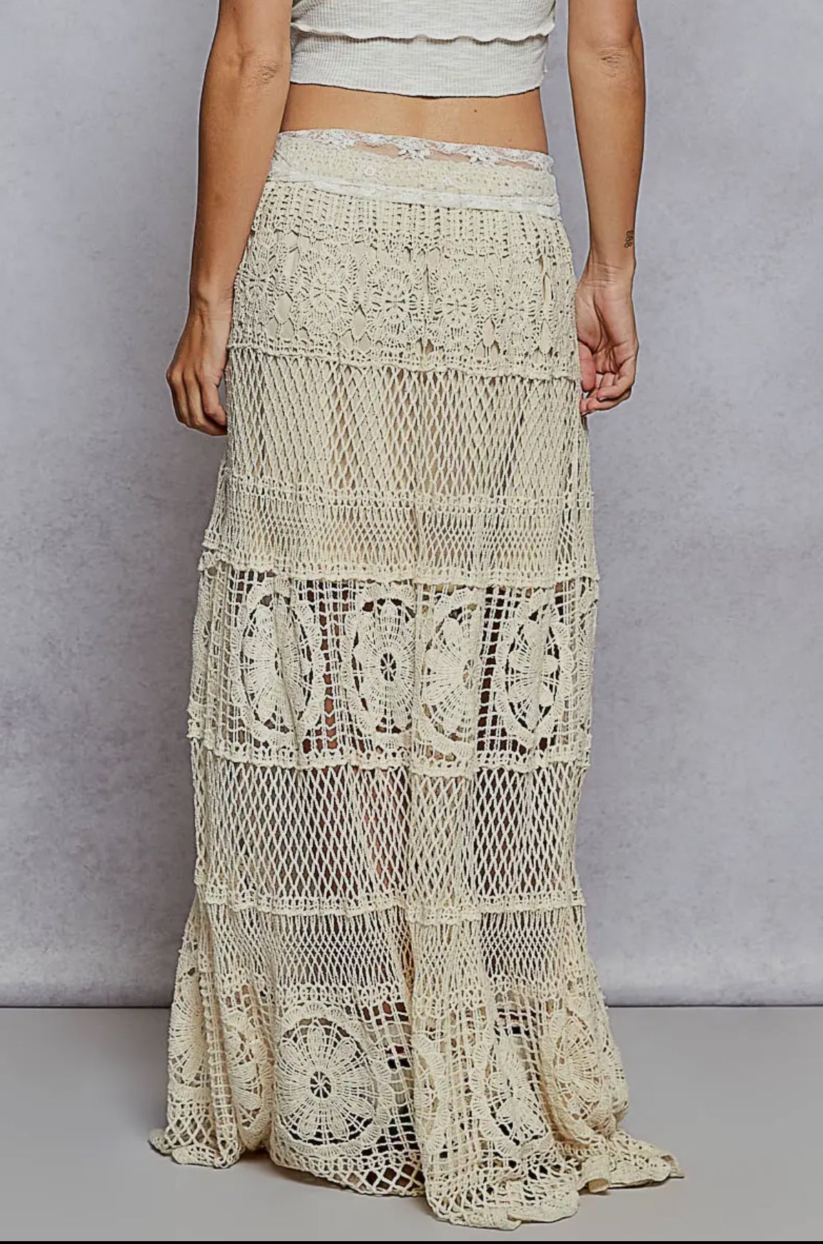 Natural Boho Crochet Maxi Skirt-Skirts-Stuffology Boutique -Stuffology - Where Vintage Meets Modern, A Boutique for Real Women in Crosbyton, TX