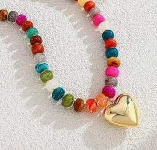 Emily Heart Beaded Necklace-Necklaces-Stuffology Boutique -Stuffology - Where Vintage Meets Modern, A Boutique for Real Women in Crosbyton, TX