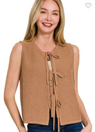Cotton Knit Tie Front Vest-Cotton Knit Vest-Stuffology Boutique -Stuffology - Where Vintage Meets Modern, A Boutique for Real Women in Crosbyton, TX