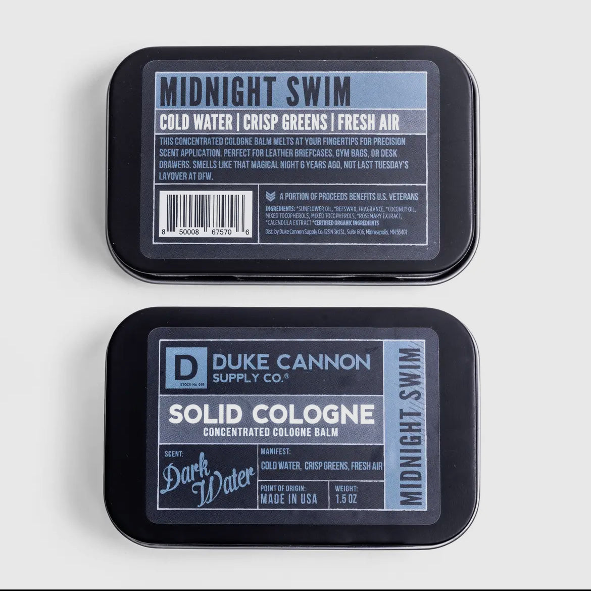 SOLID COLOGNE - MIDNIGHT SWIM-Colognes-Duke Cannon-Stuffology - Where Vintage Meets Modern, A Boutique for Real Women in Crosbyton, TX