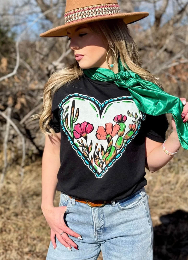 Cactus Heart Bloom Graphic Tee-Graphic Tees-Stuffology Boutique -Stuffology - Where Vintage Meets Modern, A Boutique for Real Women in Crosbyton, TX