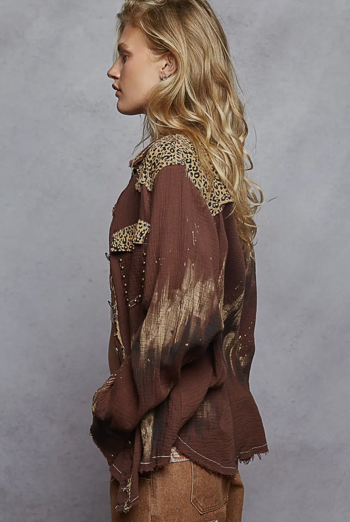 Choco POL Clothing - Artsy Double Gauze Shirt Jacket-Pol Clothing-Stuffology - Where Vintage Meets Modern, A Boutique for Real Women in Crosbyton, TX