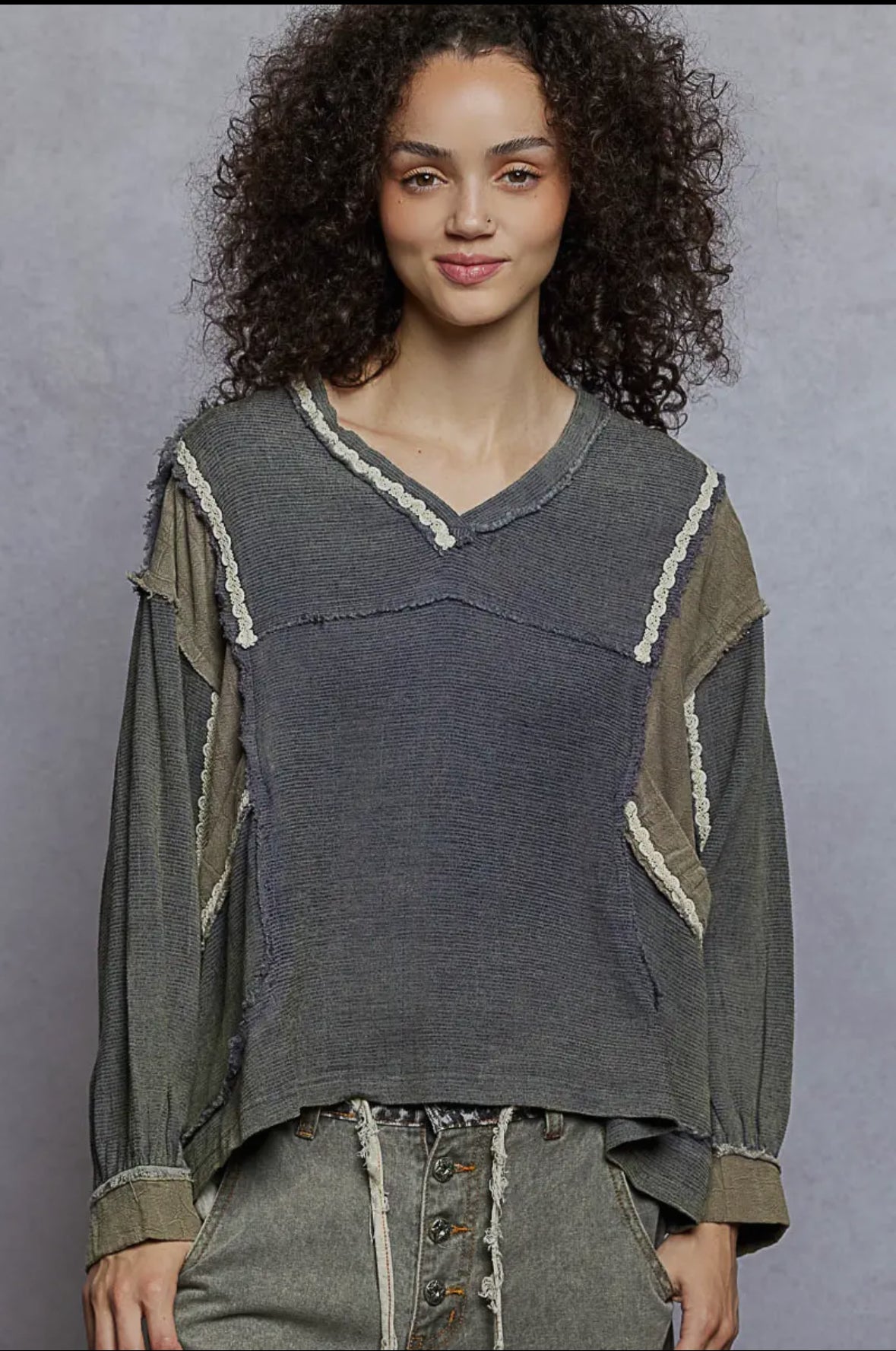 V-Neck Double Gauze Balloon Sleeve Top-TOP-POL Clothing-Stuffology - Where Vintage Meets Modern, A Boutique for Real Women in Crosbyton, TX