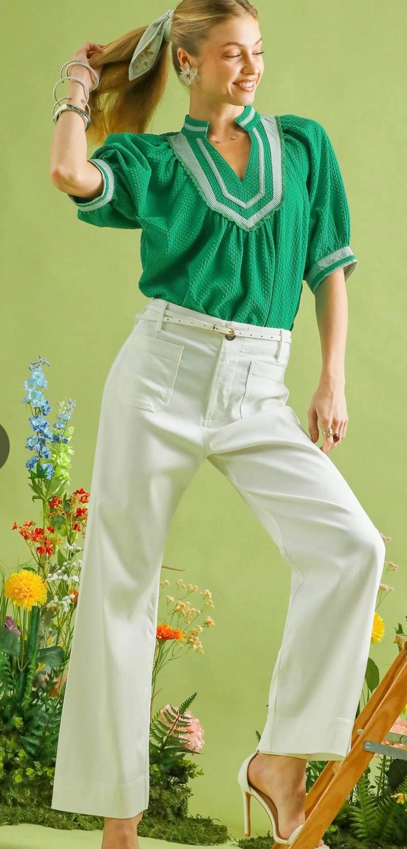 Off White Button Stretch Wide Leg Pants-Pants-Umgee-Stuffology - Where Vintage Meets Modern, A Boutique for Real Women in Crosbyton, TX