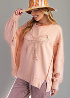 Bow Patch Washed Terry Pullover-Stuffology Boutique -Stuffology - Where Vintage Meets Modern, A Boutique for Real Women in Crosbyton, TX