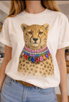 Jeweled Collar Leopard on Natural Crew-Women > Tops > Tshirts > Graphic-Bling-A-GoGo, LLC-Stuffology - Where Vintage Meets Modern, A Boutique for Real Women in Crosbyton, TX