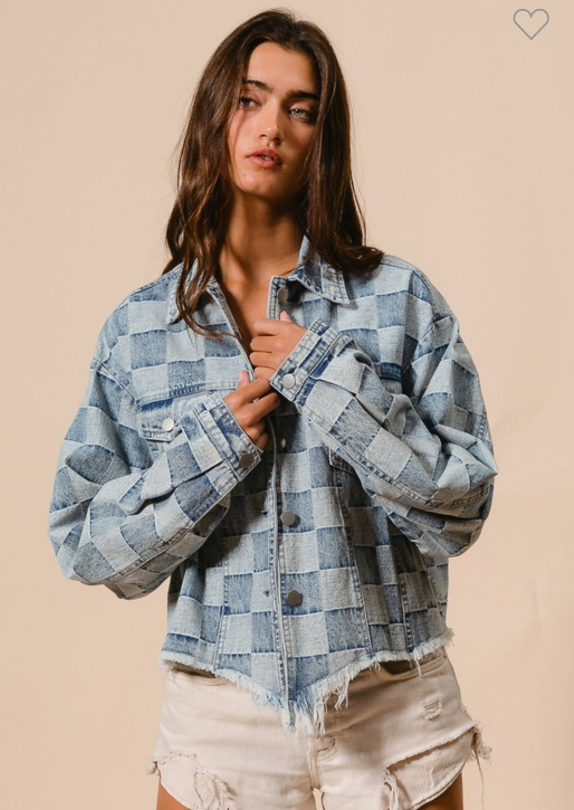 Washed Checker Denim Distressed Hem Jacket /Stuffology Boutique-Jackets-BiBi-Stuffology - Where Vintage Meets Modern, A Boutique for Real Women in Crosbyton, TX