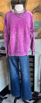 FRENCH TERRY ACID WASH PULLOVER /STUFFOLOGY BOUTIQUE-SWEATSHIRT-Stuffology Boutique-Stuffology - Where Vintage Meets Modern, A Boutique for Real Women in Crosbyton, TX