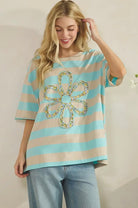 The Stripe Bloom Tee-Oversized Top-Sage + Fig-Stuffology - Where Vintage Meets Modern, A Boutique for Real Women in Crosbyton, TX