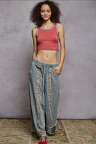 POL Clothing Denim Multi Contrast Panel Detail Print Woven Pants-Pants-Pol Clothing-Stuffology - Where Vintage Meets Modern, A Boutique for Real Women in Crosbyton, TX