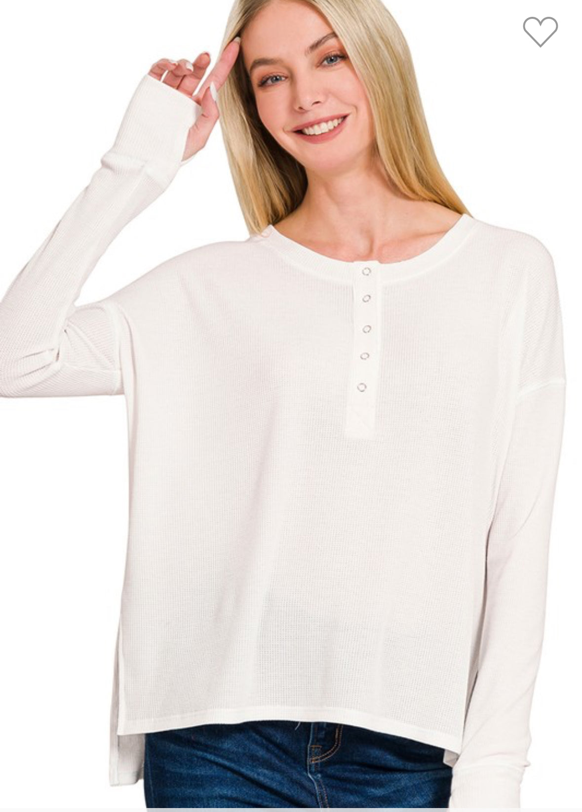 Waffle Henley Hi Low Top-TOP-Zenana-Stuffology - Where Vintage Meets Modern, A Boutique for Real Women in Crosbyton, TX