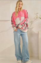 Color block Plaid Henley Pullover-Stuffology Boutique -Stuffology - Where Vintage Meets Modern, A Boutique for Real Women in Crosbyton, TX