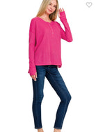 Waffle Henley Hi Low Top-TOP-Zenana-Stuffology - Where Vintage Meets Modern, A Boutique for Real Women in Crosbyton, TX