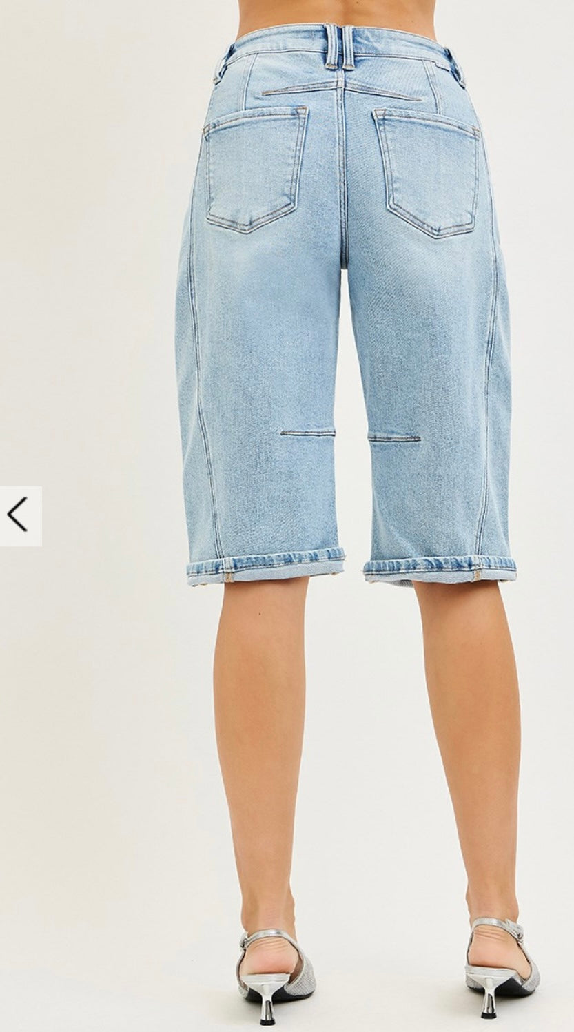 Risen Light Wash Barrel Shorts-Shorts-Risen Jeans-Stuffology - Where Vintage Meets Modern, A Boutique for Real Women in Crosbyton, TX