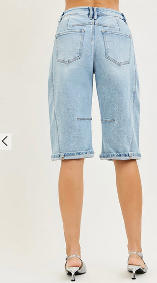 Risen Light Wash Barrel Shorts-Shorts-Risen Jeans-Stuffology - Where Vintage Meets Modern, A Boutique for Real Women in Crosbyton, TX