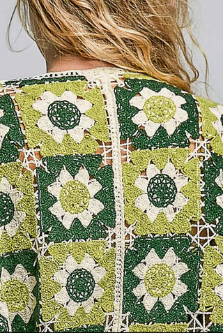 POL Clothing Olive Patchwork Border Cardigan-Cardigan-POL Clothing-Stuffology - Where Vintage Meets Modern, A Boutique for Real Women in Crosbyton, TX