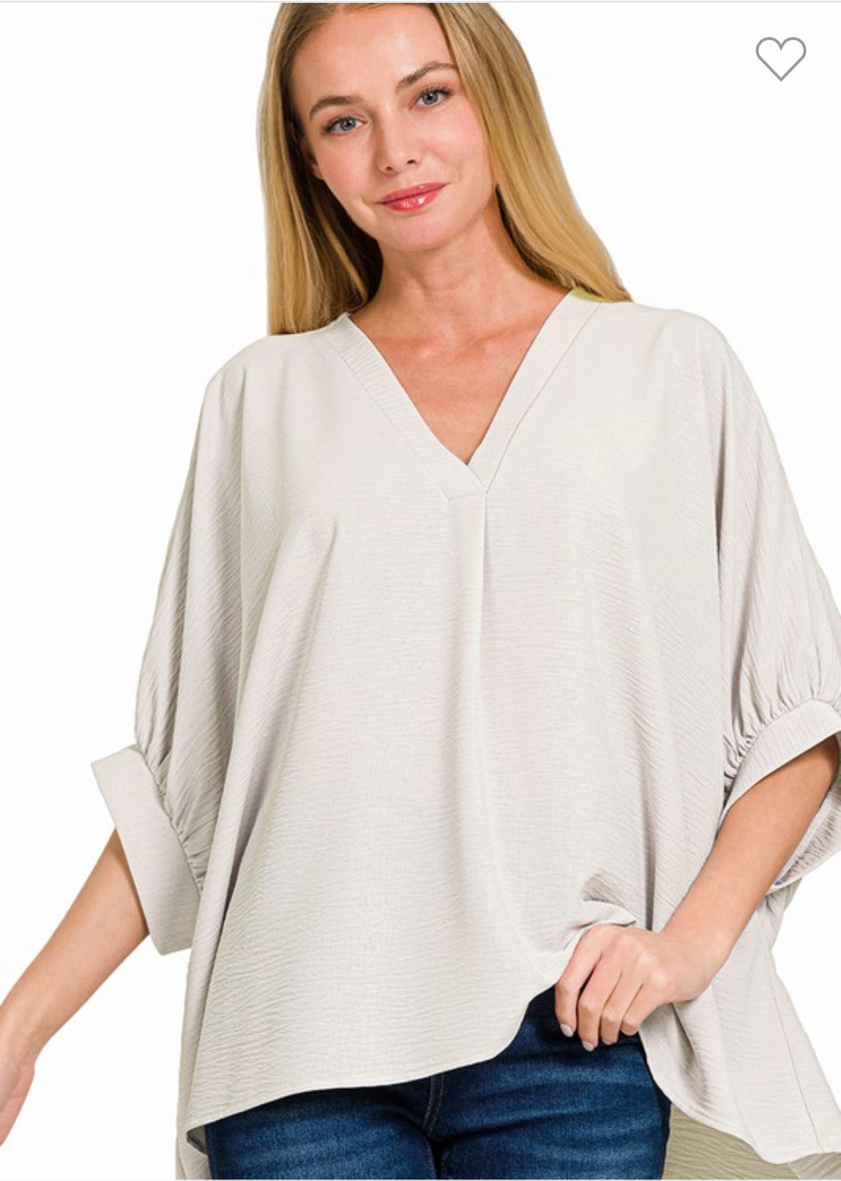 Textured V-Neck Poncho Top - Bone-TOP-ZENANA-Stuffology - Where Vintage Meets Modern, A Boutique for Real Women in Crosbyton, TX