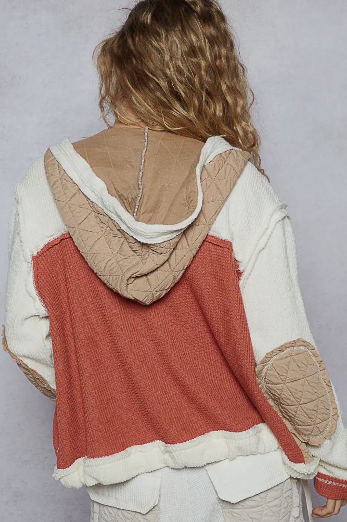 POL Clothing Multi-Fabric Hooded Jacket-Pol Clothing-Stuffology - Where Vintage Meets Modern, A Boutique for Real Women in Crosbyton, TX