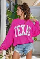 Hot Pink Texas Corded Lightweight Oversized Sweatshirt / Stuffology Boutique-Graphic Sweaters-Bucket List-Stuffology - Where Vintage Meets Modern, A Boutique for Real Women in Crosbyton, TX
